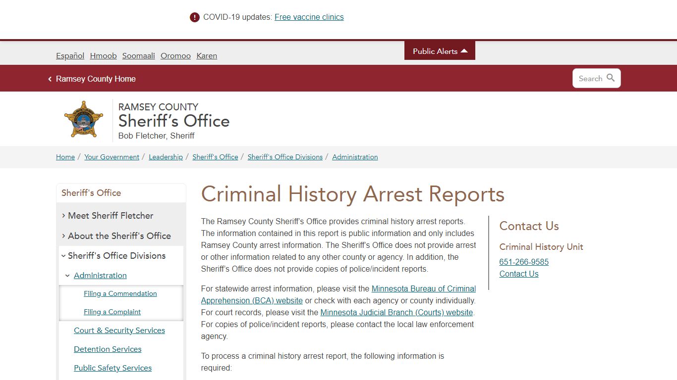 Criminal History Arrest Reports | Ramsey County